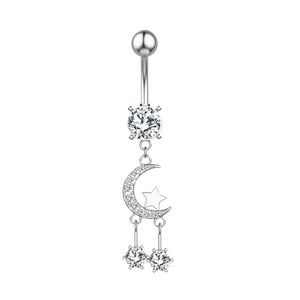 Crescent moon and stars belly ring